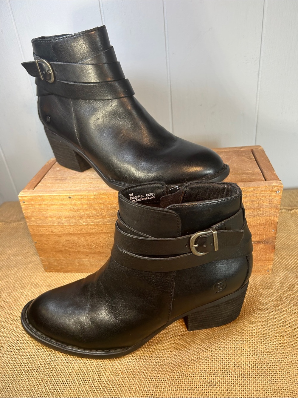 Born Payton Leather Ankle Booties with Buckle Strap